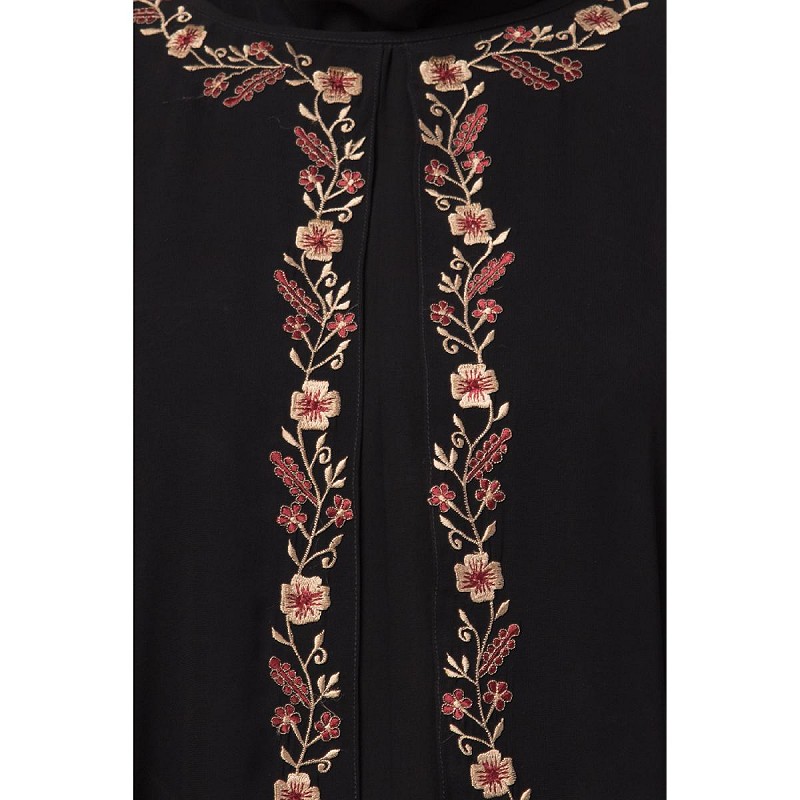 Arabic Kaftan style contrast Black Grey Irani Abaya Black