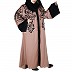 Front open embroidery abaya- Coral Pink