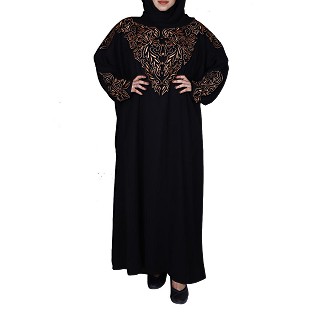 Premium A-line abaya with embroidery work- Jet Black