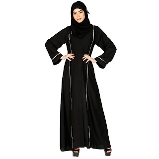 Shiny Nida abaya with piping work- Black