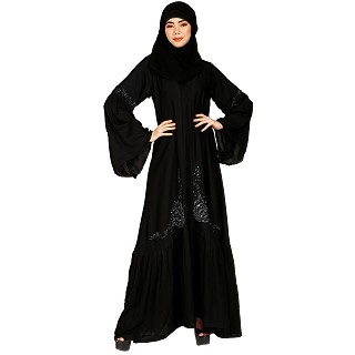 Bell sleeves abaya with Stone work- Black