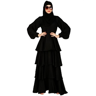 Frock Style Shiny Nida abaya- Black