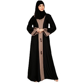 Elegant abaya with Fashionable wooden buttons- Black