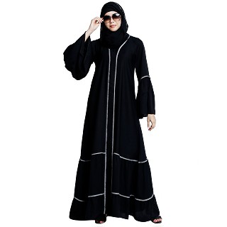 Bell sleeves abaya with piping work- Black