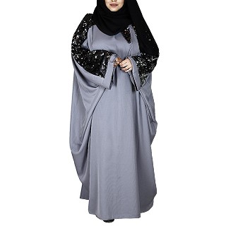 Designer kaftan abaya with sequence work- Grey