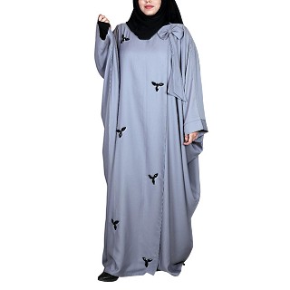 Layered kaftan abaya with stonework- Grey