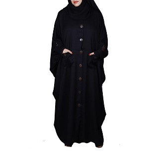 Designer Kaftan abaya with wooden buttons- Black