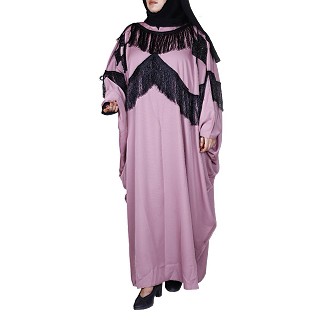 Designer kaftan abaya with attached laces- Pink