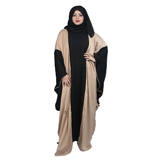 Duel colored kaftan abaya with piping work- Black-Cream