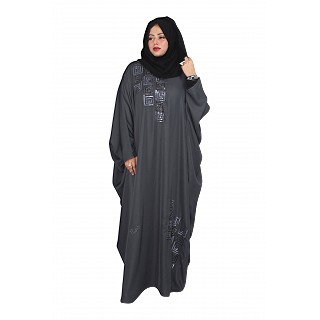 Kaftan abaya with sequence hand work- Grey