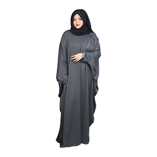 Kaftan abaya with floral hand embroidery work- Grey