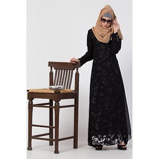 Layered printed abaya-black-white