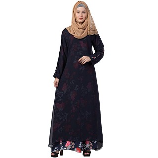 Layered printed abaya- blue-multi