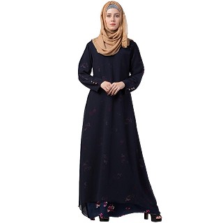 Layered printed abaya- blue-red