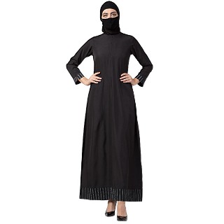 Casual Abaya with striped border- Black