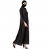 Casual Abaya with striped border- Black Casual Abaya with striped border- Black