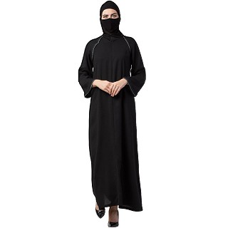 A-line abaya with contrast details- Black