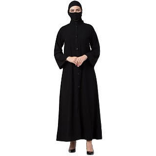 Front open abaya with mandarin collar- Black