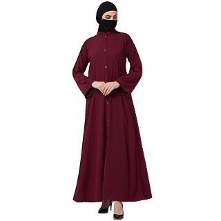 Front open abaya with mandarin collar- Maroon