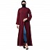 Front open abaya with mandarin collar- Maroon Front open abaya with mandarin collar- Maroon