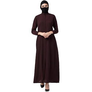 Front open abaya with mandarin collar- Coffee