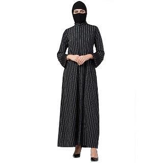 Casual Abaya with stripes- Black