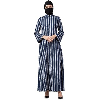 Casual Abaya with stripes- Blue-White