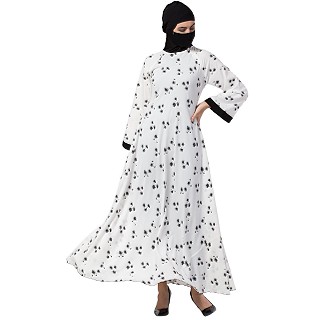 Umbrella abaya with cuff sleeves- Black-White 