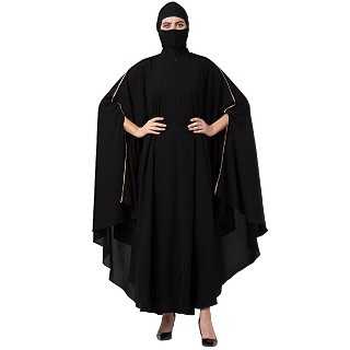 Irani Kaftan abaya with contrast piping- Black