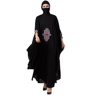 Designer Irani Kaftan abaya with chikan embroidery- Black