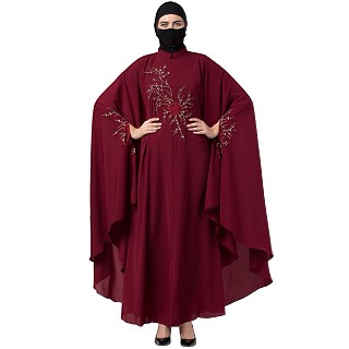 Designer Irani Kaftan with chikan embroidery work- Maroon