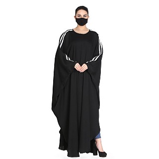 Black Nida Kaftan abaya with White contrast