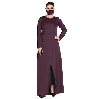 Elegant abaya with front open slit- Burgundy