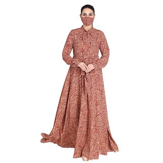 Printed abaya with large flare at bottom