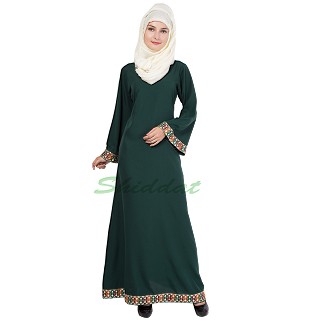 A-line Abaya- Bottle Green Color 