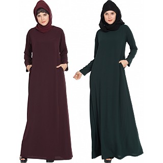 Inner abaya combo- Wine-Dark Green