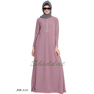 Designer abaya with a zipper on yoke- Puce Pink