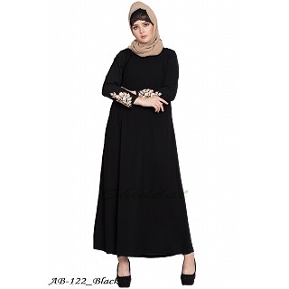 A-line abaya with embroidery work- Black
