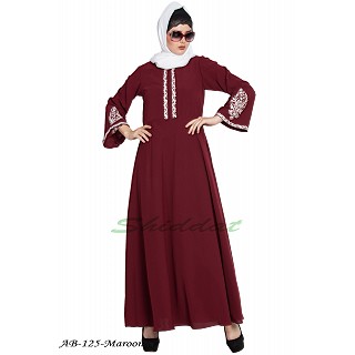 Umbrella cut abaya with embriodery- Maroon