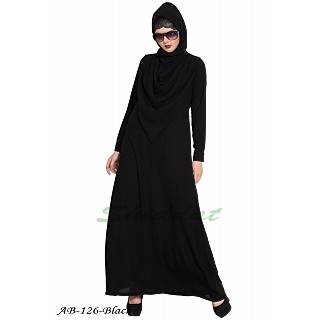 Modest abaya with attached Shawl- Black