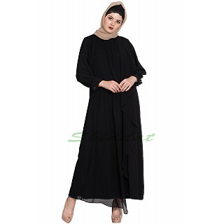 Abaya with attached georgette layer- Black