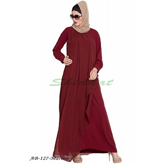Abaya with attached georgette layer- Maroon