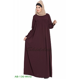 Casual pleated abaya- Wine color