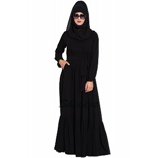 Designer abaya with Pintucks- Black