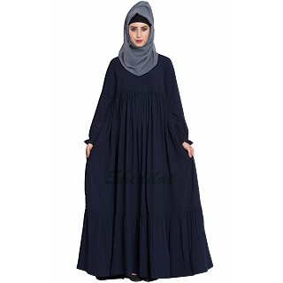 Designer abaya with Pintucks- Navy Blue