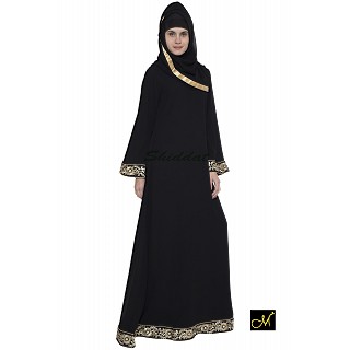 Simple Black Abaya with Golden Lace 