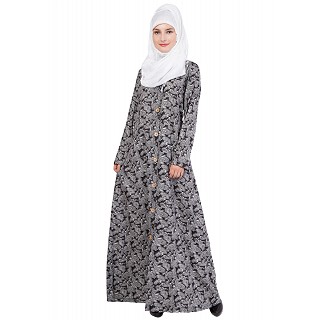 Front open Abaya- Islamic dress with Black with White print