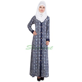 Front open Abaya- Navy Blue printed