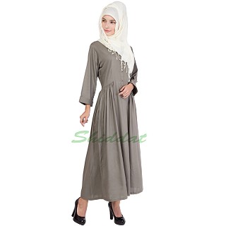 Frock style abaya with short sleeves design -Sandstone color