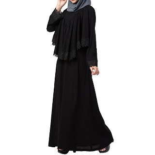 Designer Cape Abaya with lace work- Black